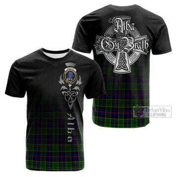 Forsyth Modern Tartan Cotton T-shirt Featuring Alba Gu Brath Family Crest Celtic Inspired