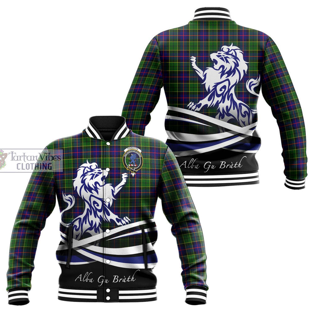 Forsyth Modern Tartan Baseball Jacket with Alba Gu Brath Regal Lion Emblem Unisex - Tartanvibesclothing Shop