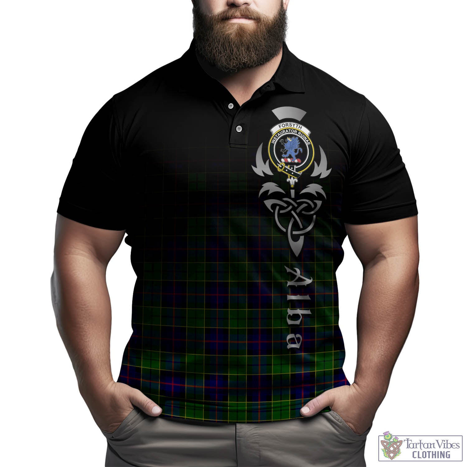 Tartan Vibes Clothing Forsyth Modern Tartan Polo Shirt Featuring Alba Gu Brath Family Crest Celtic Inspired