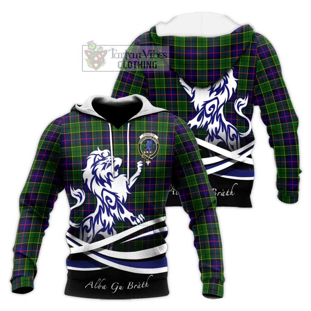 Forsyth Modern Tartan Knitted Hoodie with Alba Gu Brath Regal Lion Emblem Unisex Knitted Pullover Hoodie - Tartanvibesclothing Shop