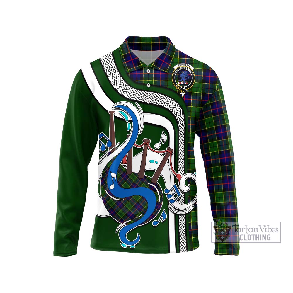 Tartan Vibes Clothing Forsyth Modern Tartan Long Sleeve Polo Shirt with Epic Bagpipe Style