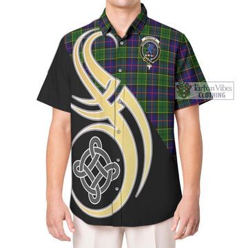 Forsyth Modern Tartan Short Sleeve Button Shirt with Family Crest and Celtic Symbol Style