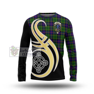 Forsyth Modern Tartan Long Sleeve T-Shirt with Family Crest and Celtic Symbol Style