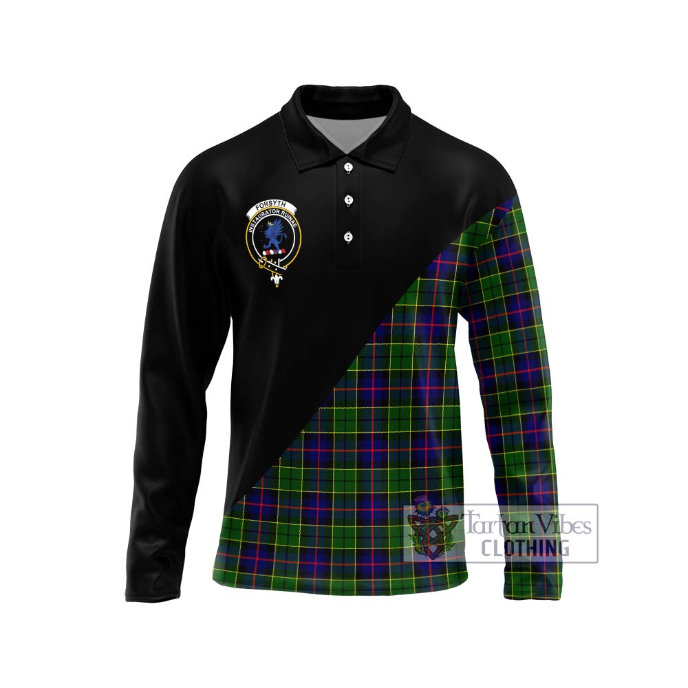 Forsyth Modern Tartan Long Sleeve Polo Shirt with Family Crest and Military Logo Style Unisex - Tartanvibesclothing Shop