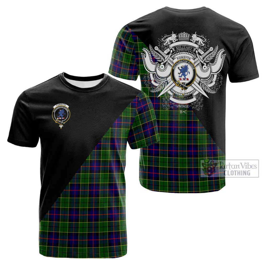 Tartan Vibes Clothing Forsyth Modern Tartan Cotton T-shirt with Family Crest and Military Logo Style