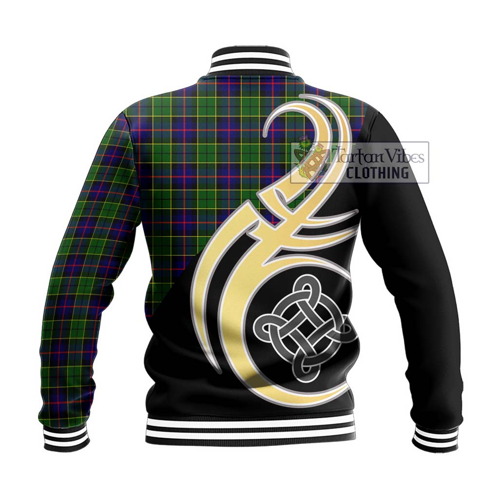 Forsyth Modern Tartan Baseball Jacket with Family Crest and Celtic Symbol Style - Tartan Vibes Clothing