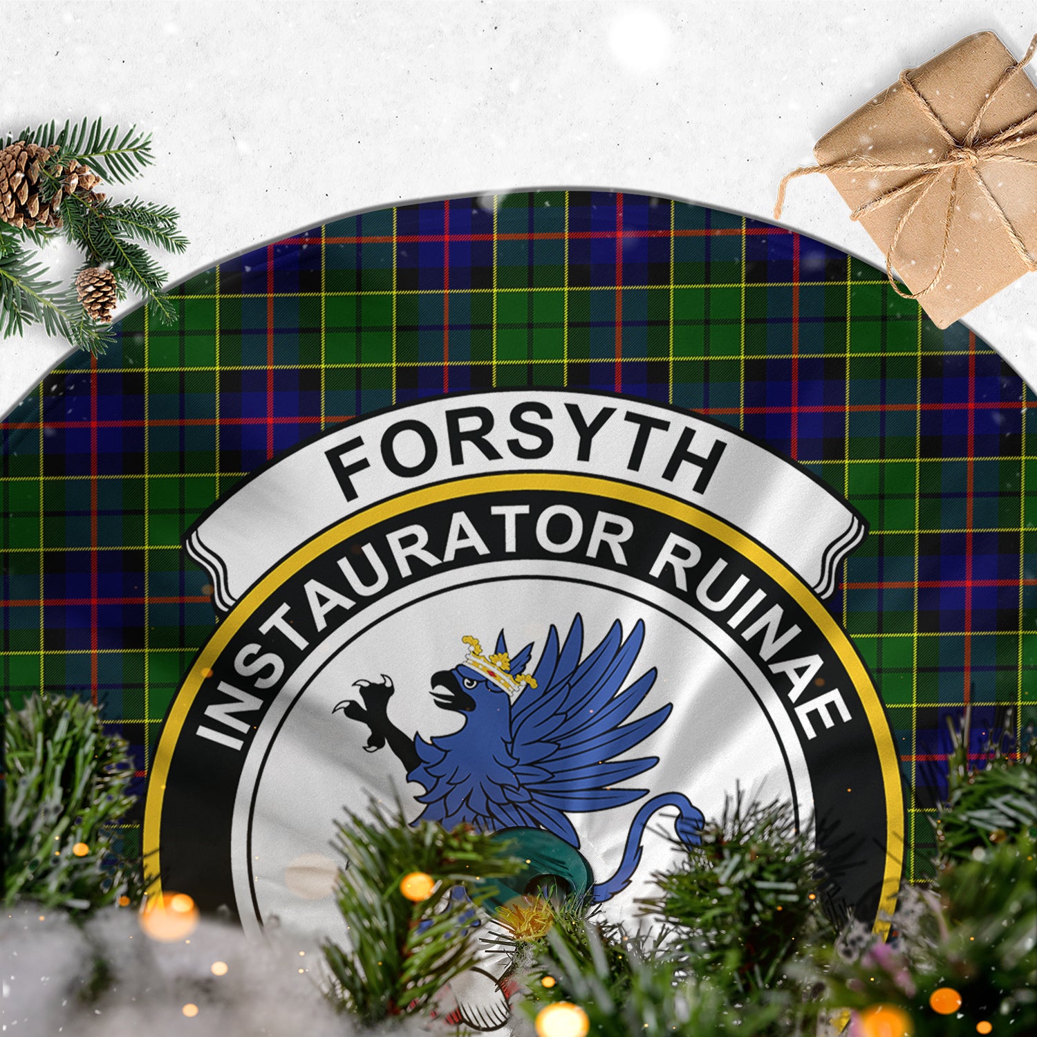 Forsyth Modern Tartan Christmas Tree Skirt with Family Crest - Tartanvibesclothing