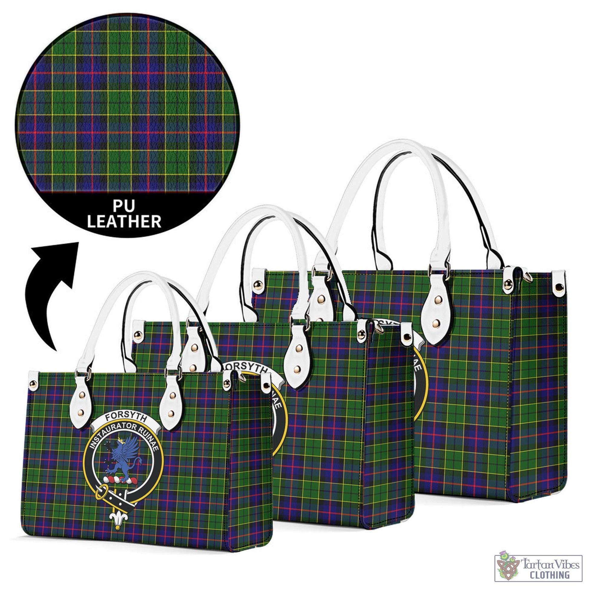 Tartan Vibes Clothing Forsyth Modern Tartan Luxury Leather Handbags with Family Crest