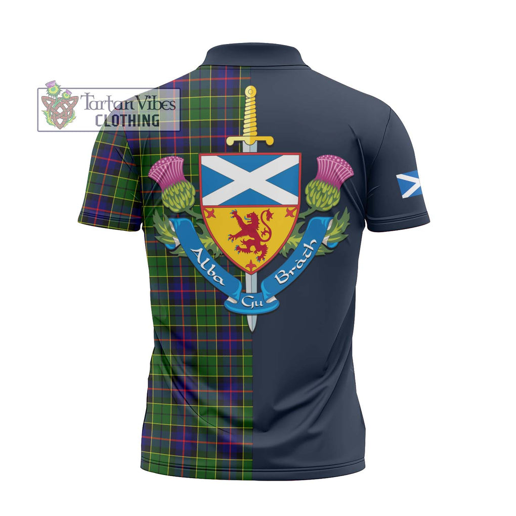 Tartan Vibes Clothing Forsyth Modern Tartan Zipper Polo Shirt with Scottish Lion Royal Arm Half Style