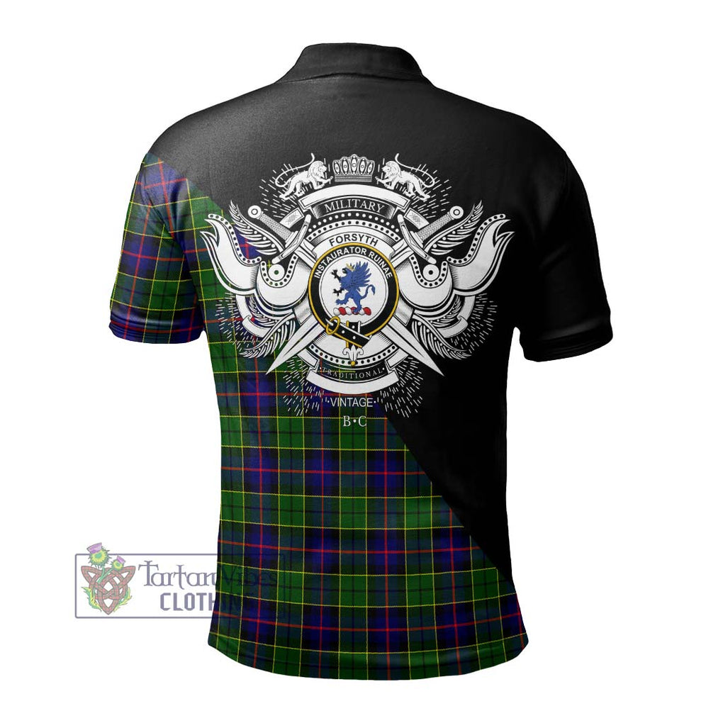 Forsyth Modern Tartan Polo Shirt with Family Crest and Military Logo Style - Tartanvibesclothing Shop