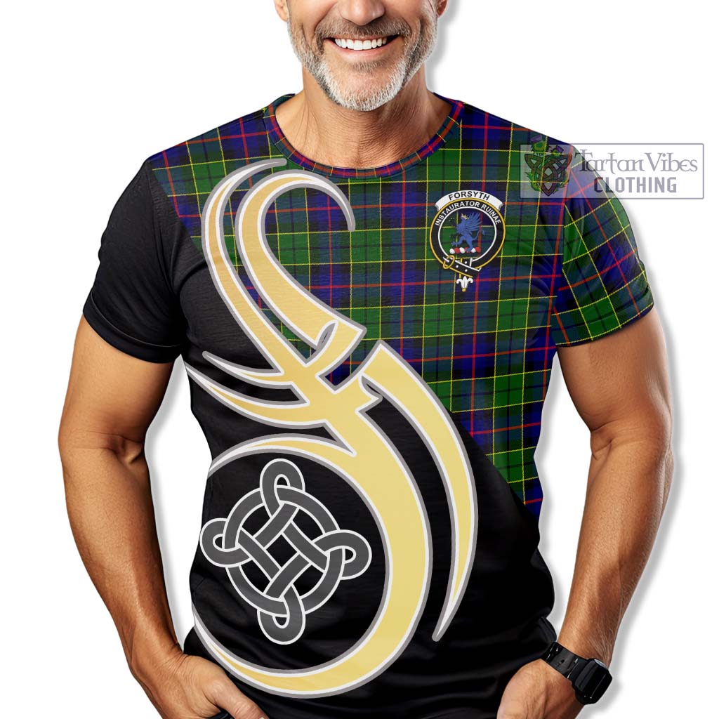 Tartan Vibes Clothing Forsyth Modern Tartan T-Shirt with Family Crest and Celtic Symbol Style