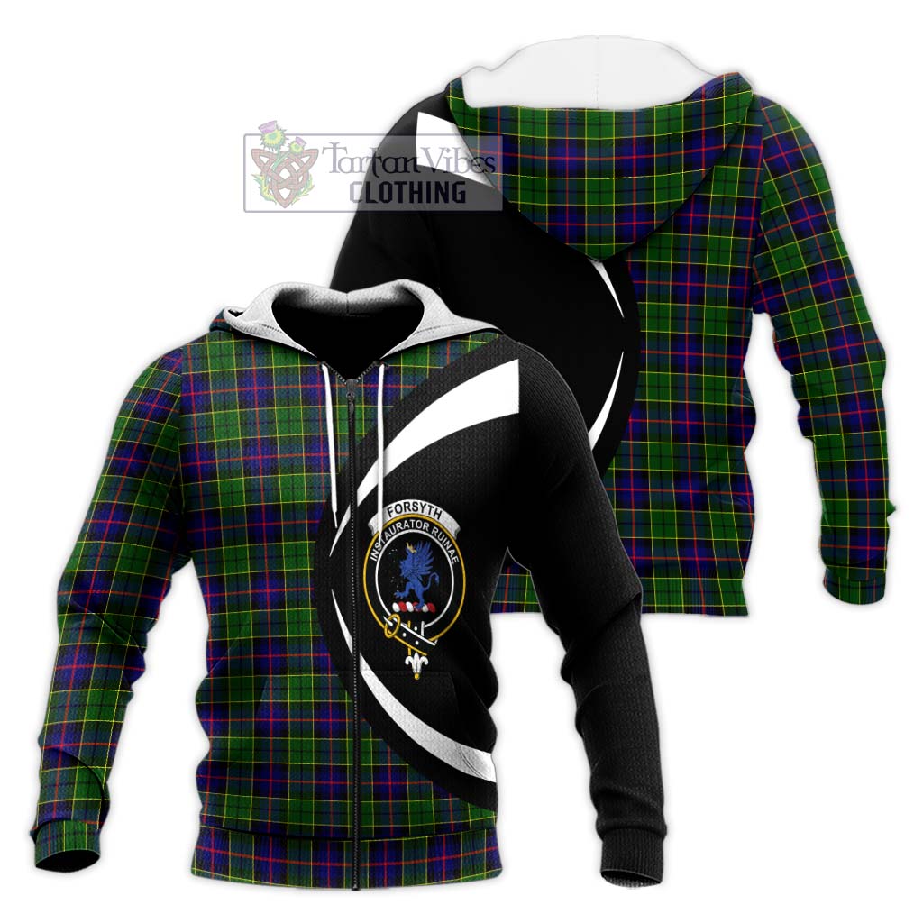 Forsyth Modern Tartan Knitted Hoodie with Family Crest Circle Style Unisex Knitted Zip Hoodie - Tartan Vibes Clothing