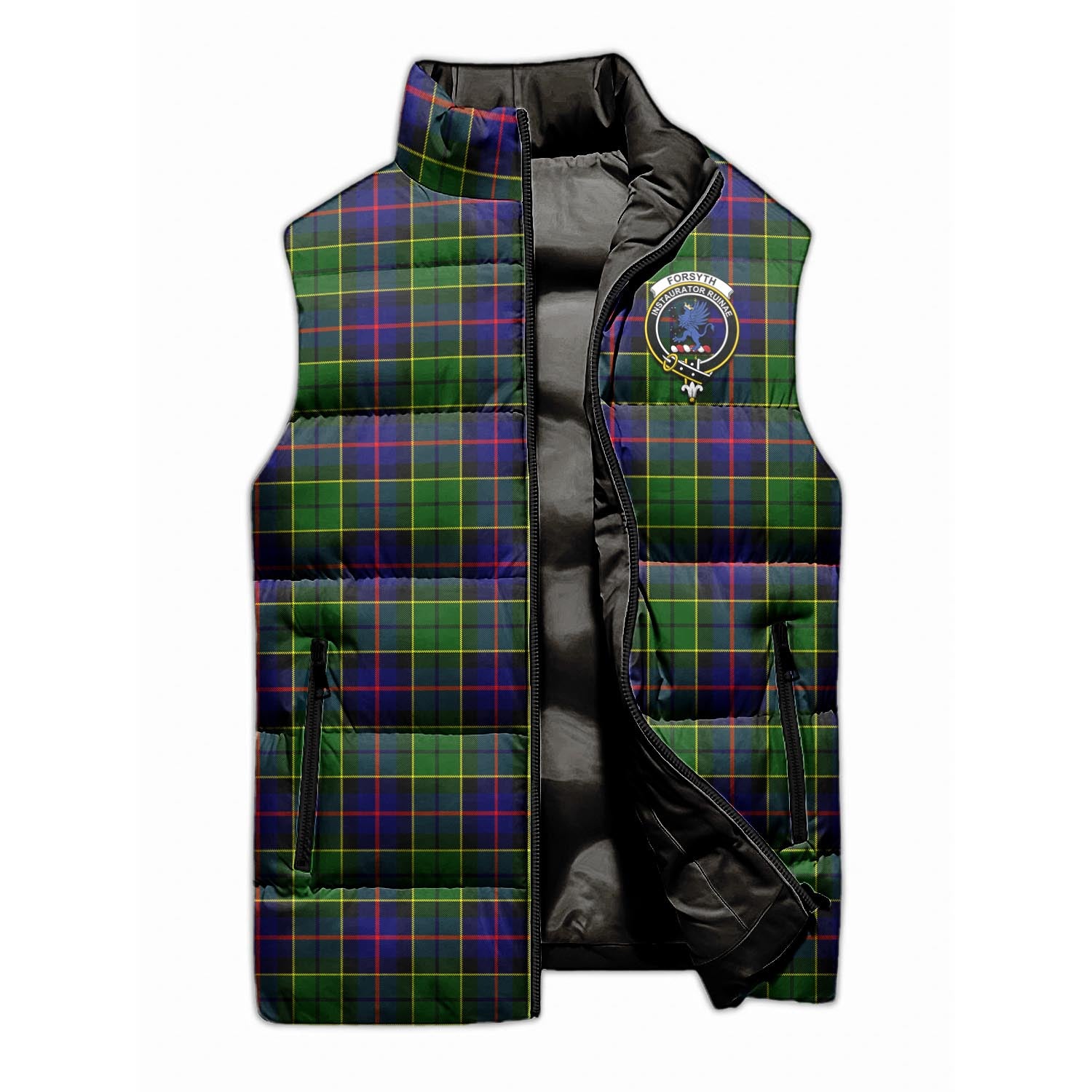 Forsyth Modern Tartan Sleeveless Puffer Jacket with Family Crest - Tartanvibesclothing