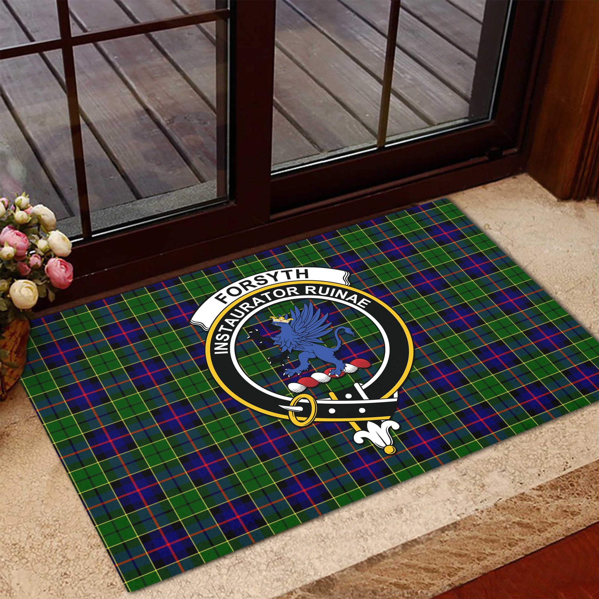 Forsyth Modern Tartan Door Mat with Family Crest - Tartanvibesclothing