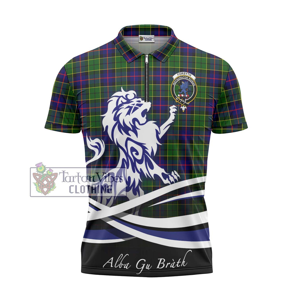 Forsyth Modern Tartan Zipper Polo Shirt with Alba Gu Brath Regal Lion Emblem - Tartanvibesclothing Shop