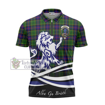 Forsyth Modern Tartan Zipper Polo Shirt with Alba Gu Brath Regal Lion Emblem