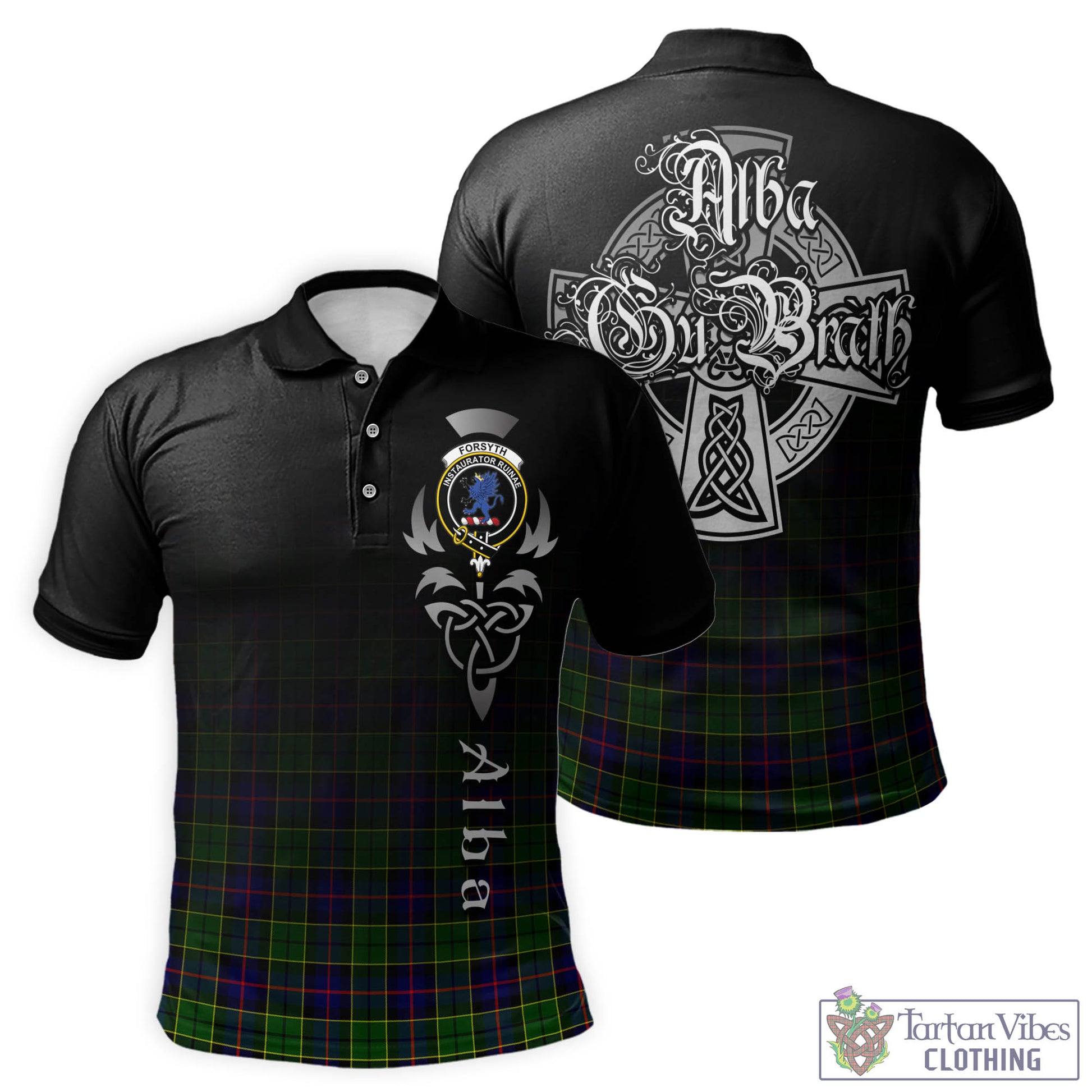 Tartan Vibes Clothing Forsyth Modern Tartan Polo Shirt Featuring Alba Gu Brath Family Crest Celtic Inspired