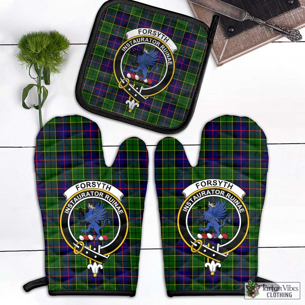 Forsyth Modern Tartan Combo Oven Mitt & Pot-Holder with Family Crest Combo 1 Oven Mitt & 1 Pot-Holder Black - Tartan Vibes Clothing