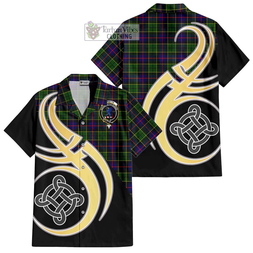 Forsyth Modern Tartan Short Sleeve Button Shirt with Family Crest and Celtic Symbol Style - Tartan Vibes Clothing