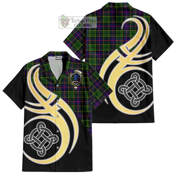 Forsyth Modern Tartan Short Sleeve Button Shirt with Family Crest and Celtic Symbol Style