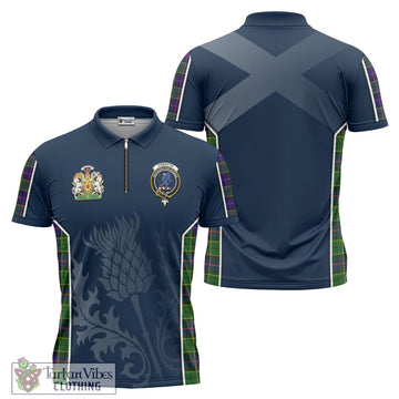 Forsyth Modern Tartan Zipper Polo Shirt with Family Crest and Scottish Thistle Vibes Sport Style