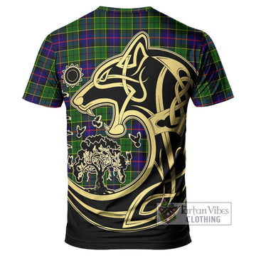 Forsyth Modern Tartan T-Shirt with Family Crest Celtic Wolf Style