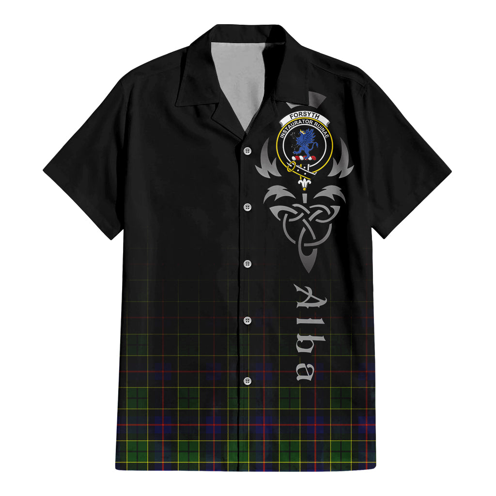 Tartan Vibes Clothing Forsyth Modern Tartan Short Sleeve Button Up Featuring Alba Gu Brath Family Crest Celtic Inspired