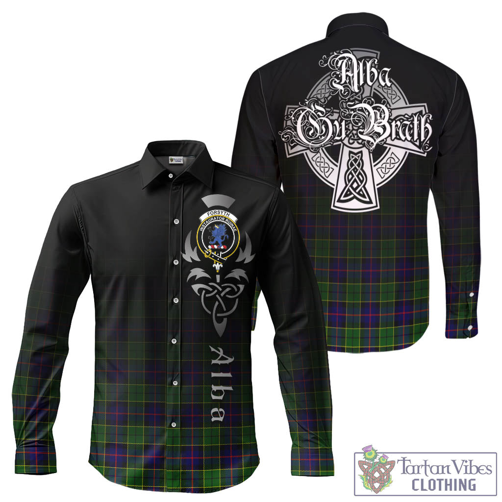 Tartan Vibes Clothing Forsyth Modern Tartan Long Sleeve Button Up Featuring Alba Gu Brath Family Crest Celtic Inspired