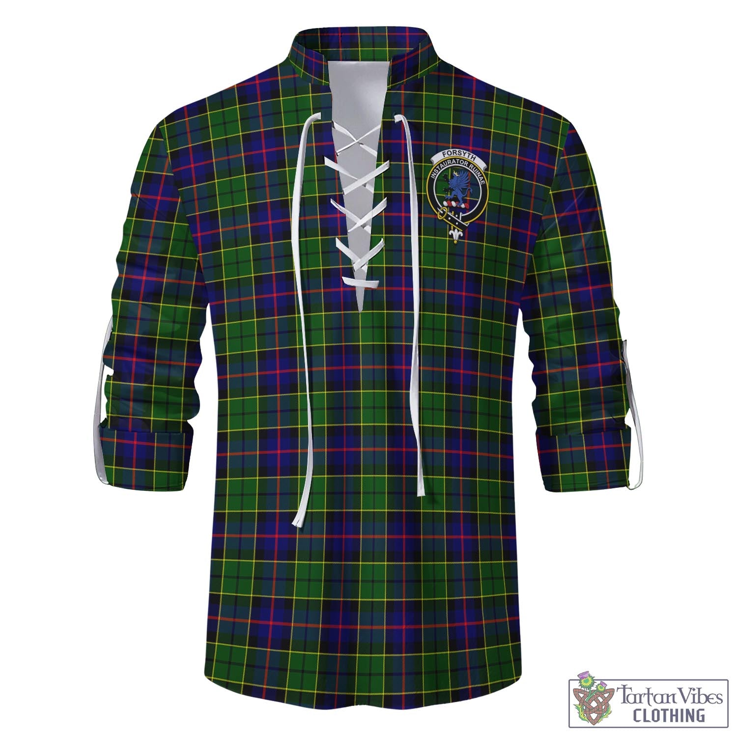 Tartan Vibes Clothing Forsyth Modern Tartan Men's Scottish Traditional Jacobite Ghillie Kilt Shirt with Family Crest