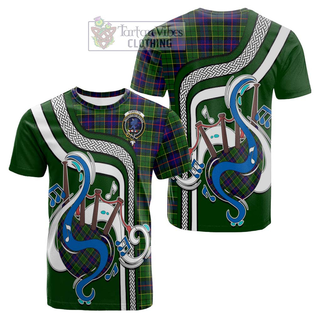 Tartan Vibes Clothing Forsyth Modern Tartan Cotton T-shirt with Epic Bagpipe Style