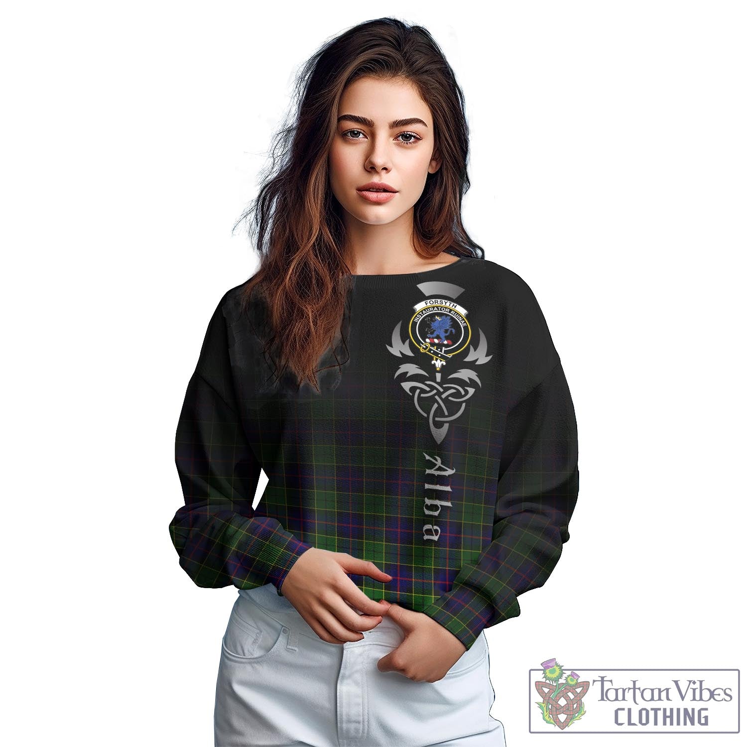 Tartan Vibes Clothing Forsyth Modern Tartan Sweatshirt Featuring Alba Gu Brath Family Crest Celtic Inspired