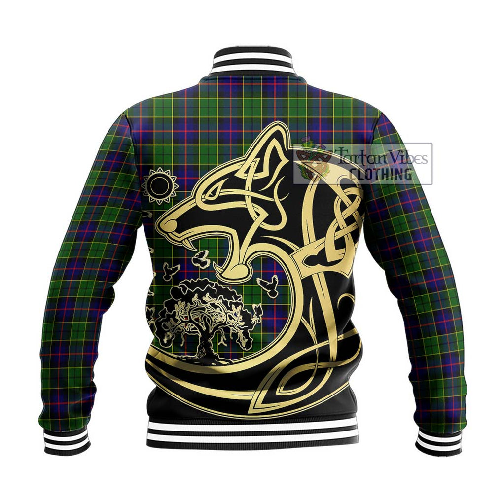 Forsyth Modern Tartan Baseball Jacket with Family Crest Celtic Wolf Style - Tartan Vibes Clothing