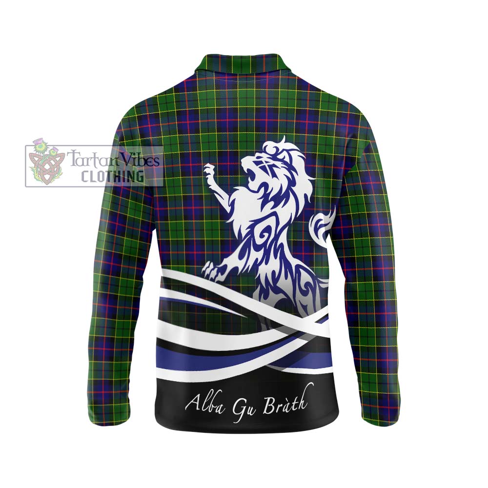 Forsyth Modern Tartan Long Sleeve Polo Shirt with Alba Gu Brath Regal Lion Emblem - Tartanvibesclothing Shop