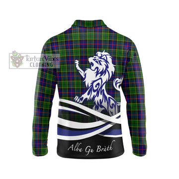 Forsyth Modern Tartan Long Sleeve Polo Shirt with Alba Gu Brath Regal Lion Emblem