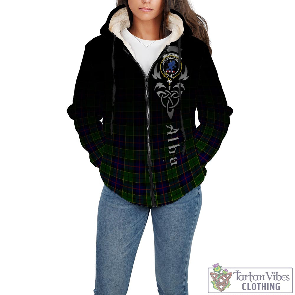 Tartan Vibes Clothing Forsyth Modern Tartan Sherpa Hoodie Featuring Alba Gu Brath Family Crest Celtic Inspired