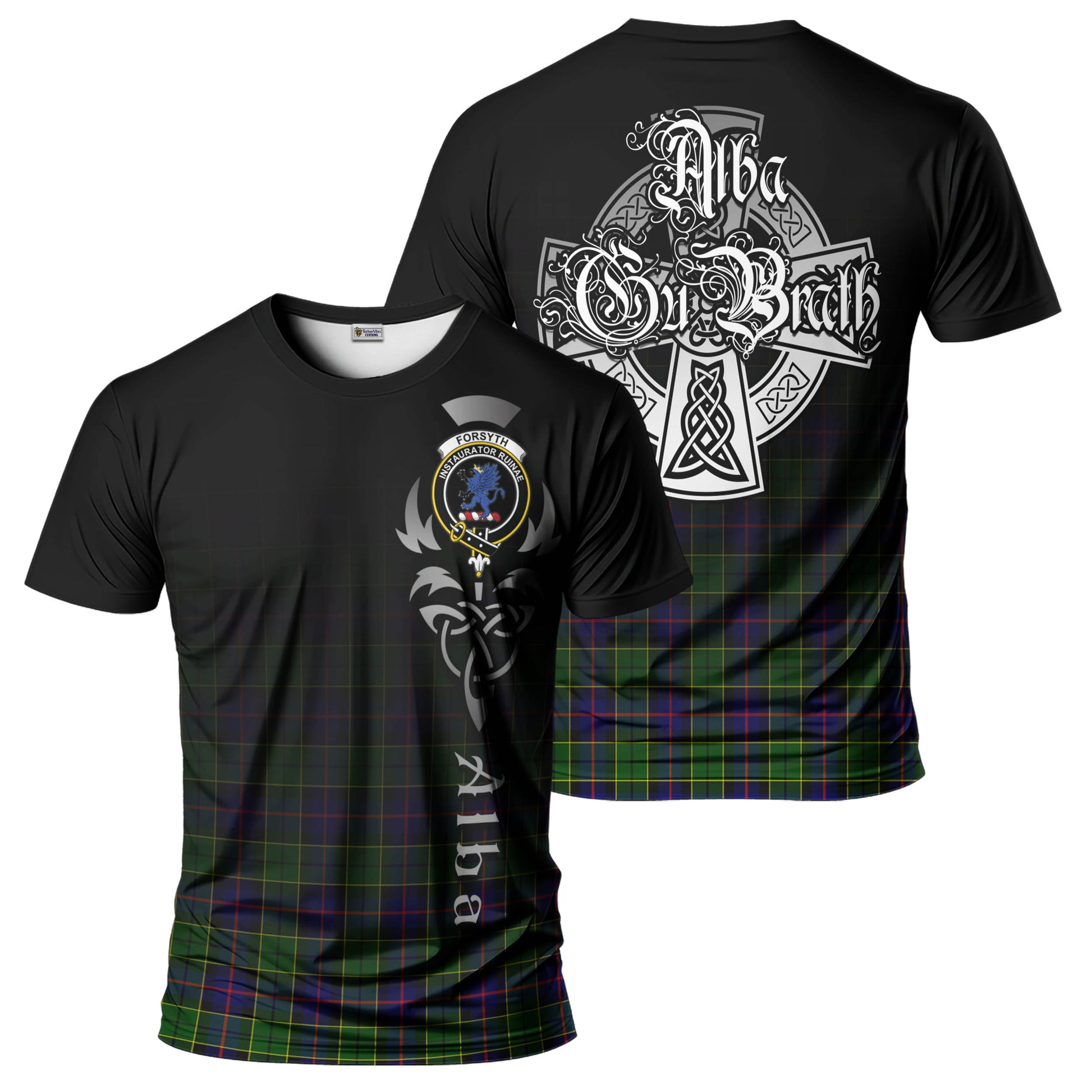 Tartan Vibes Clothing Forsyth Modern Tartan T-Shirt Featuring Alba Gu Brath Family Crest Celtic Inspired