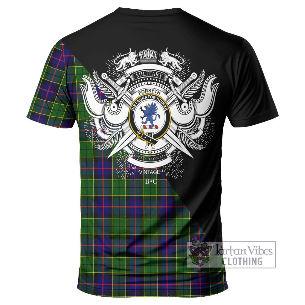 Forsyth Modern Tartan T-Shirt with Family Crest and Military Logo Style - Tartanvibesclothing Shop