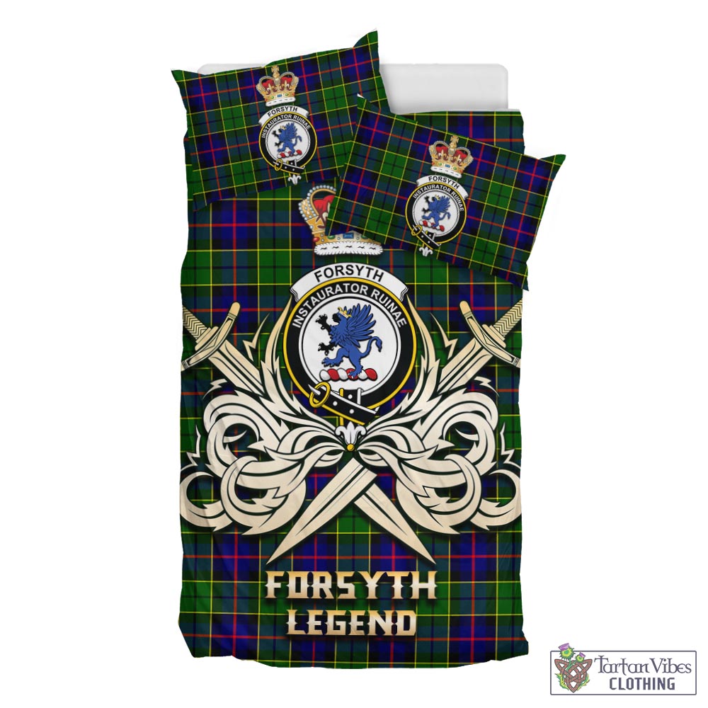 Tartan Vibes Clothing Forsyth Modern Tartan Bedding Set with Clan Crest and the Golden Sword of Courageous Legacy