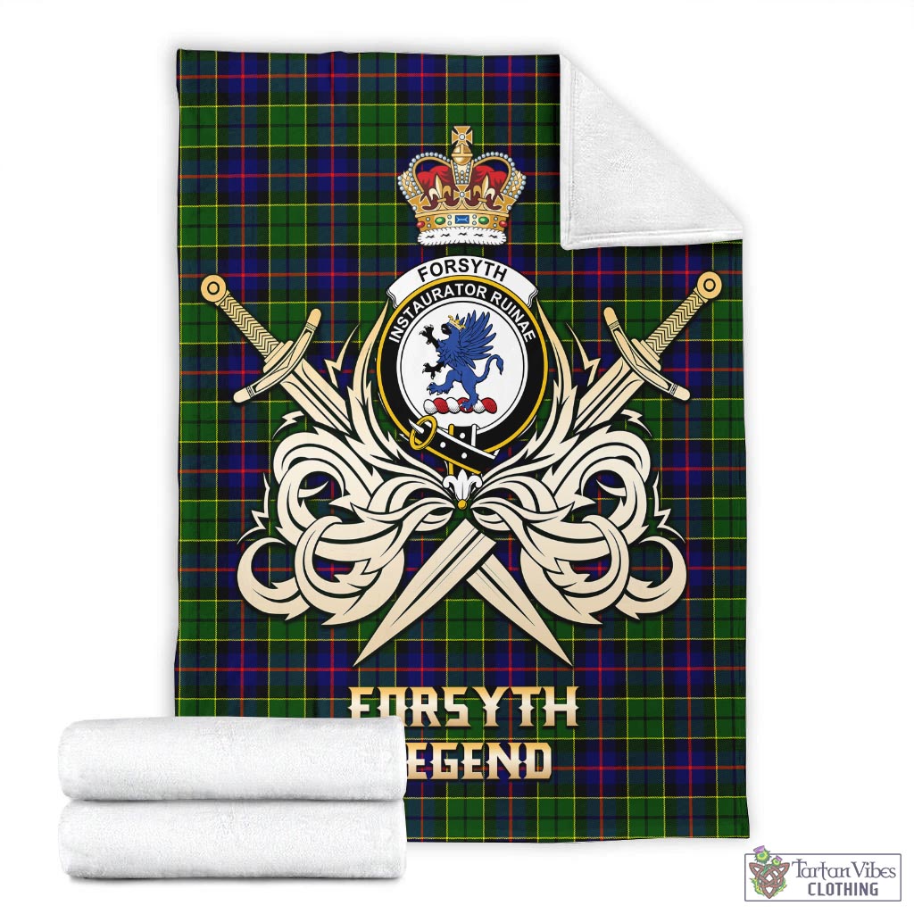 Tartan Vibes Clothing Forsyth Modern Tartan Blanket with Clan Crest and the Golden Sword of Courageous Legacy