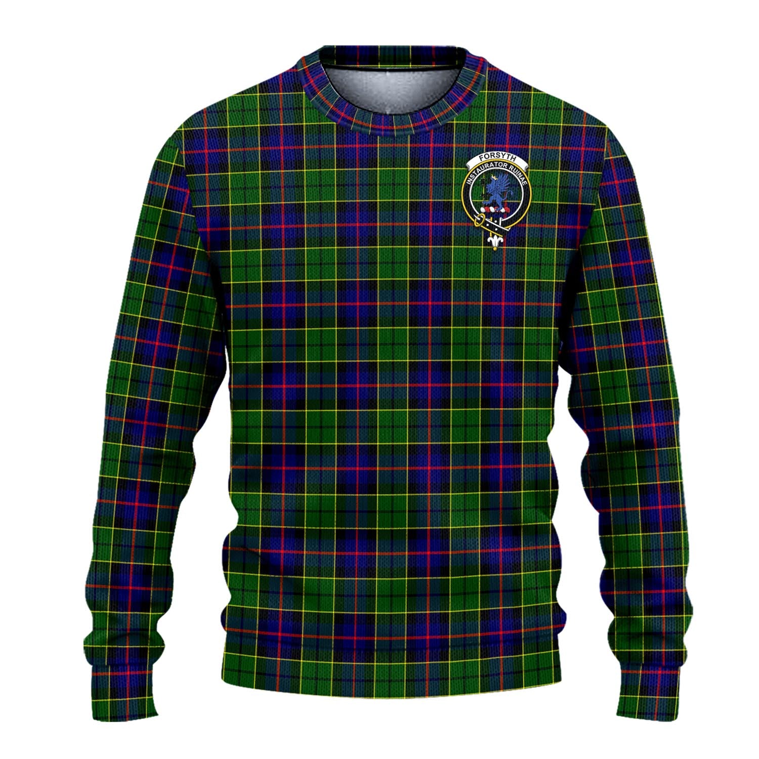 Forsyth Modern Tartan Knitted Sweater with Family Crest - Tartanvibesclothing