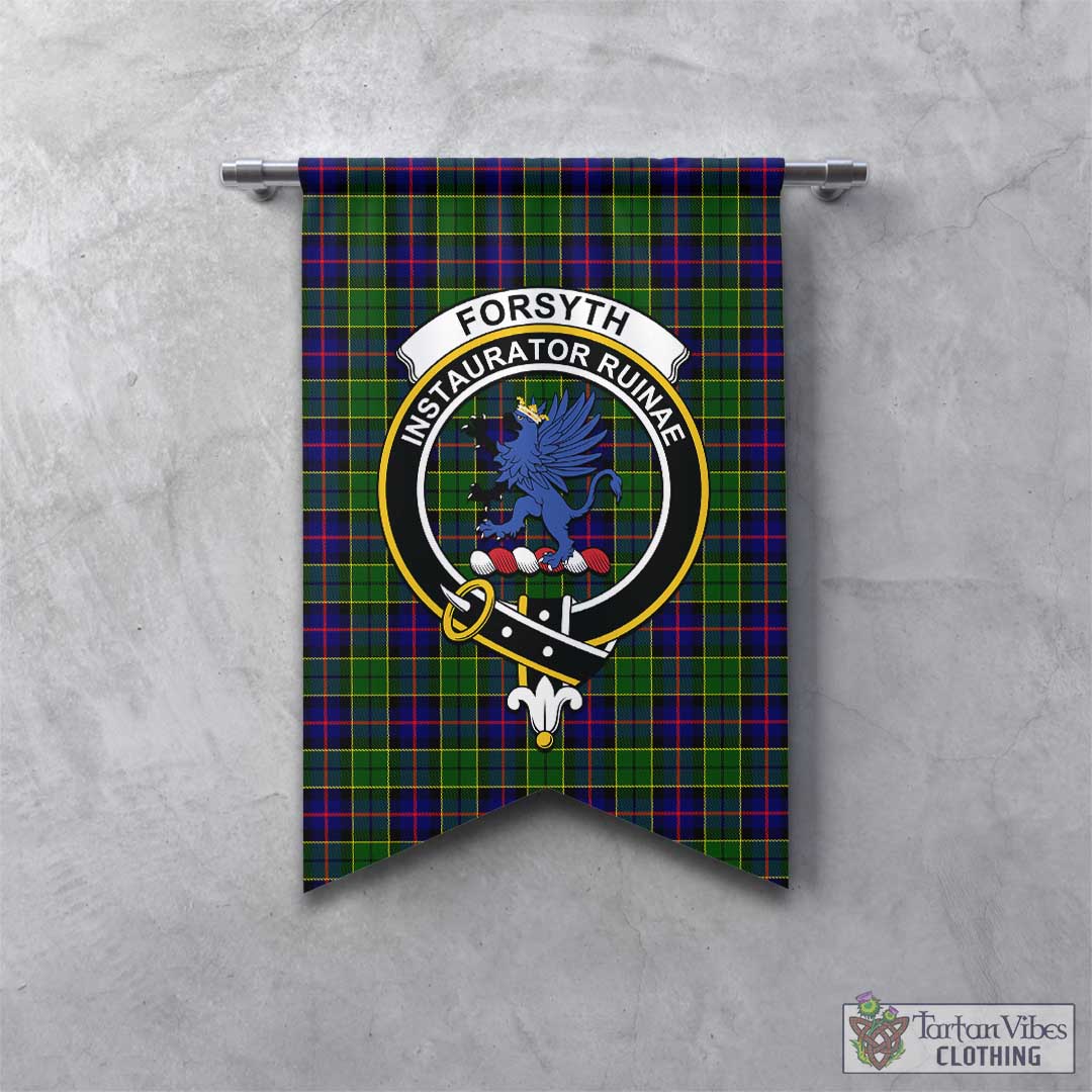 Tartan Vibes Clothing Forsyth Modern Tartan Gonfalon, Tartan Banner with Family Crest