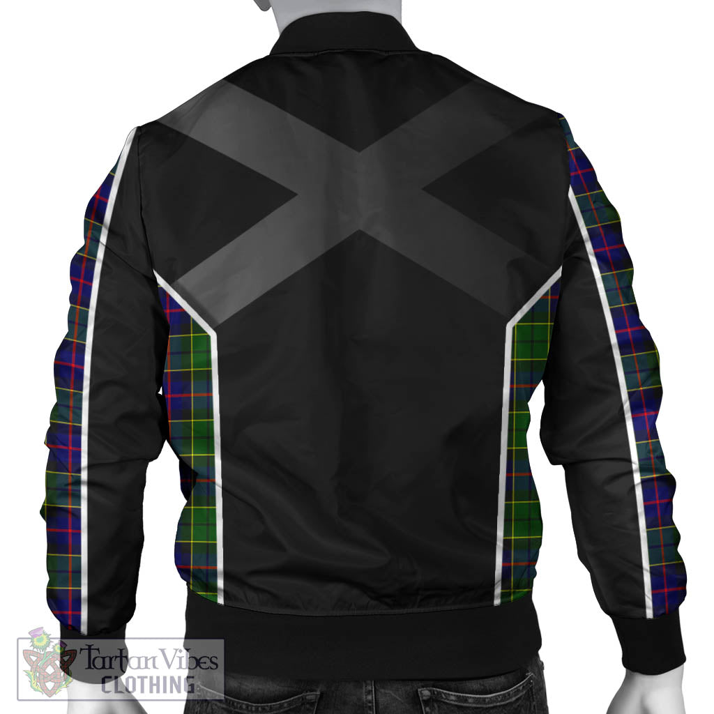 Tartan Vibes Clothing Forsyth Modern Tartan Bomber Jacket with Family Crest and Scottish Thistle Vibes Sport Style