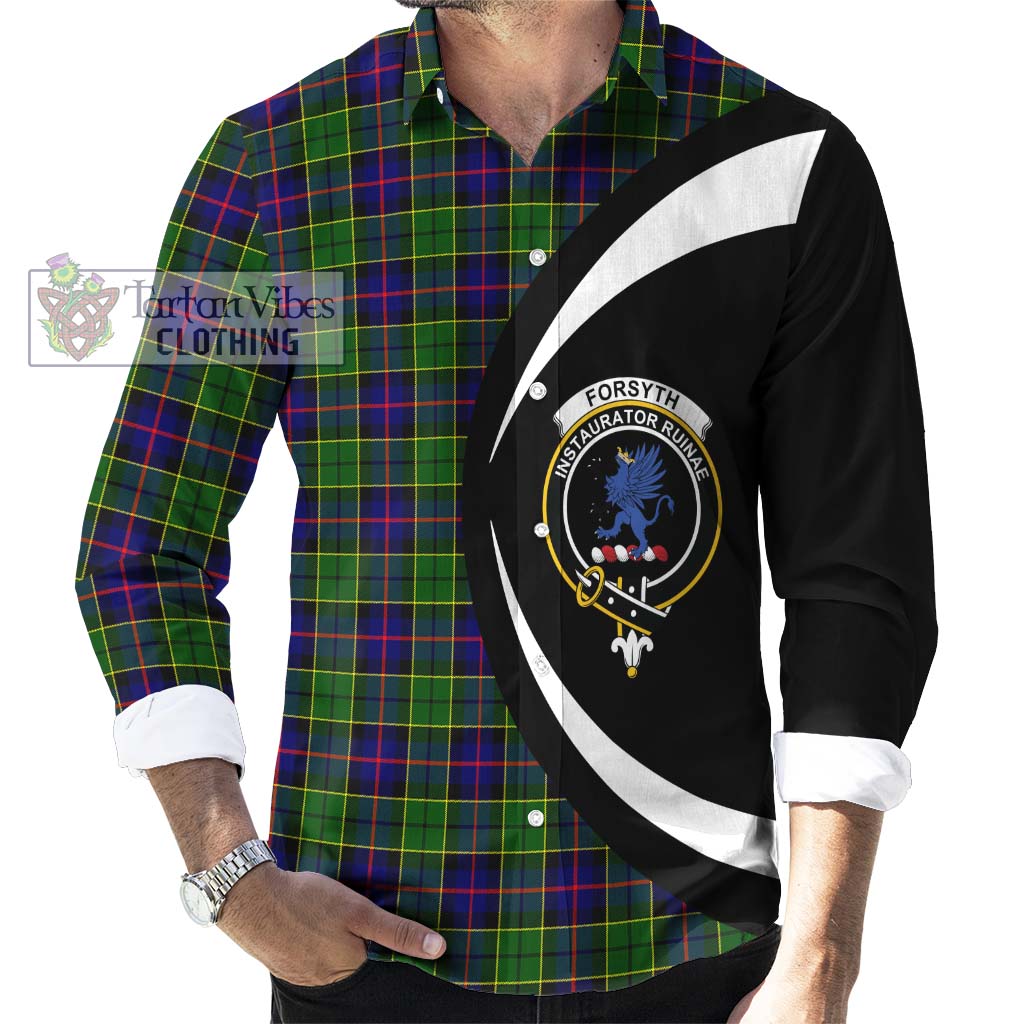 Forsyth Modern Tartan Long Sleeve Button Up with Family Crest Circle Style - Tartan Vibes Clothing