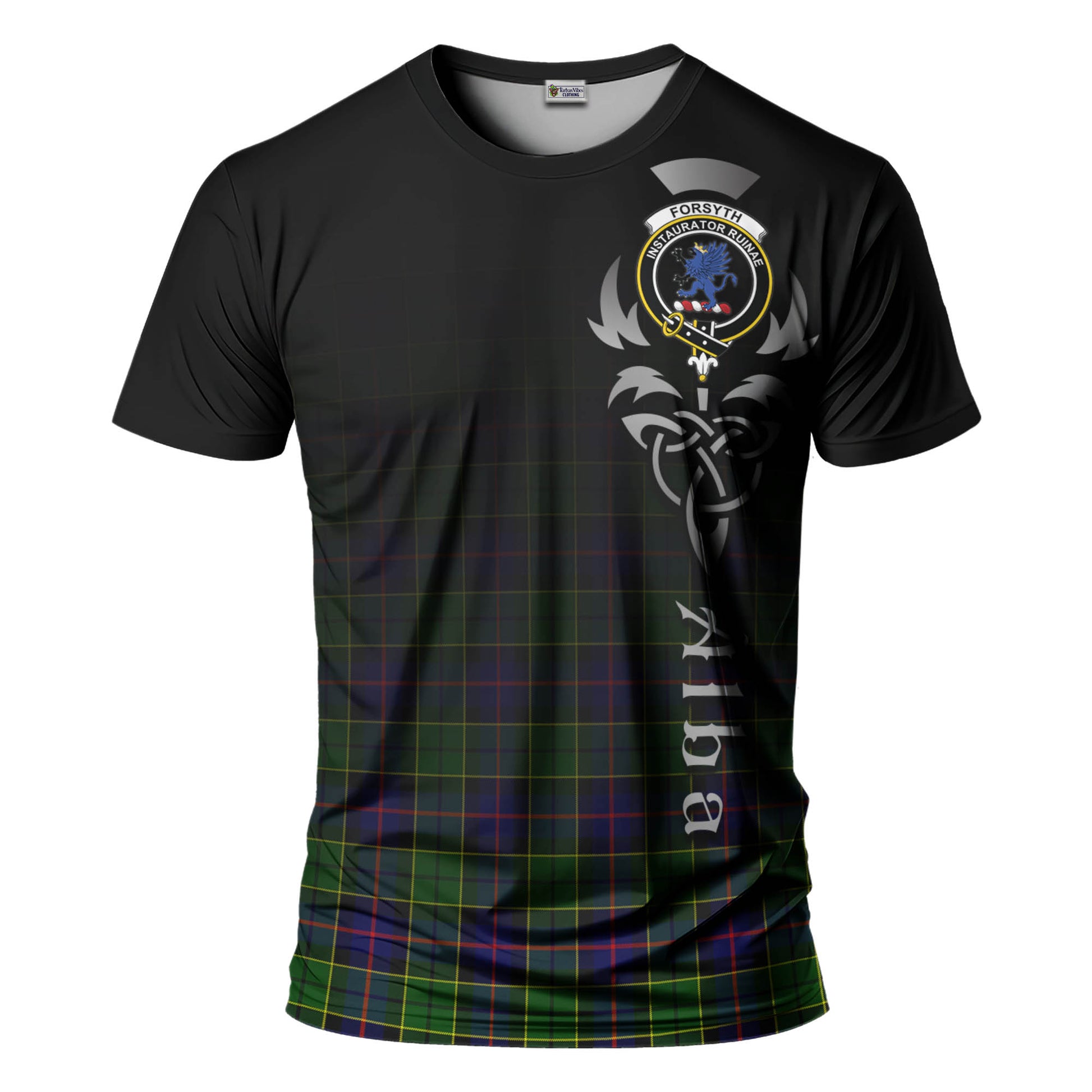 Tartan Vibes Clothing Forsyth Modern Tartan T-Shirt Featuring Alba Gu Brath Family Crest Celtic Inspired