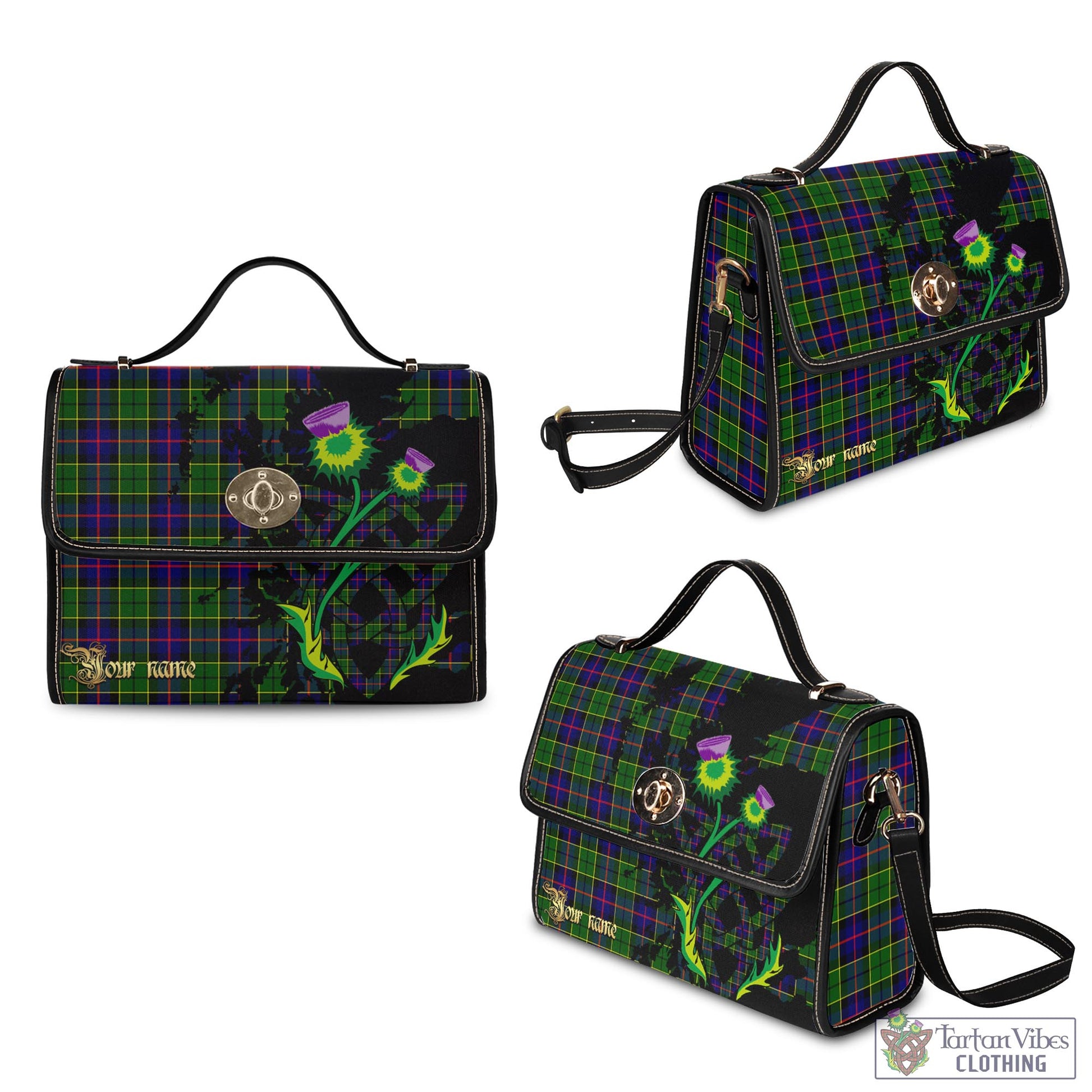 Tartan Vibes Clothing Forsyth Modern Tartan Waterproof Canvas Bag with Scotland Map and Thistle Celtic Accents