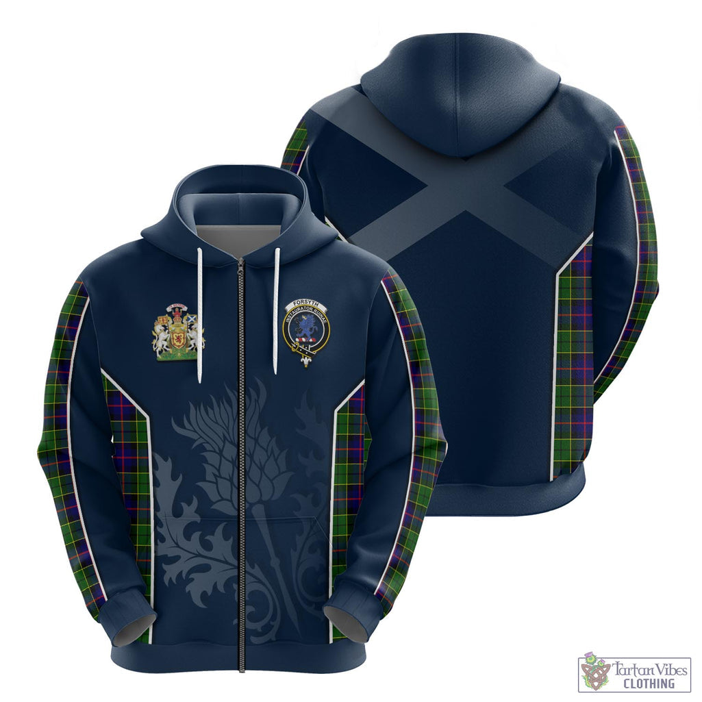 Tartan Vibes Clothing Forsyth Modern Tartan Hoodie with Family Crest and Scottish Thistle Vibes Sport Style