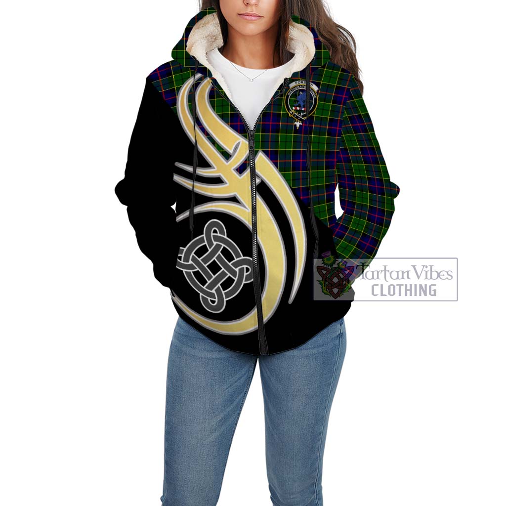 Forsyth Modern Tartan Sherpa Hoodie with Family Crest and Celtic Symbol Style Unisex - Tartan Vibes Clothing