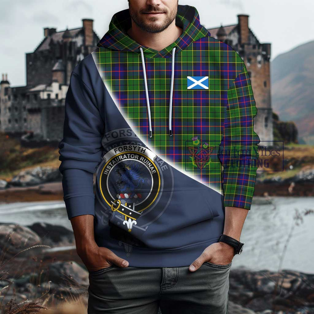 Forsyth Modern Tartan Hoodie with Personalised National Flag and Family Crest Half Style - Tartanvibesclothing Shop