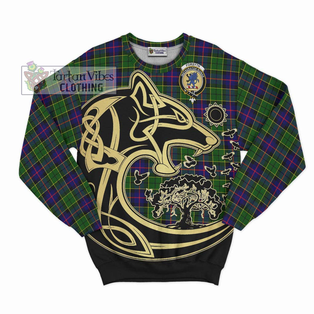 Forsyth Modern Tartan Sweatshirt with Family Crest Celtic Wolf Style - Tartan Vibes Clothing