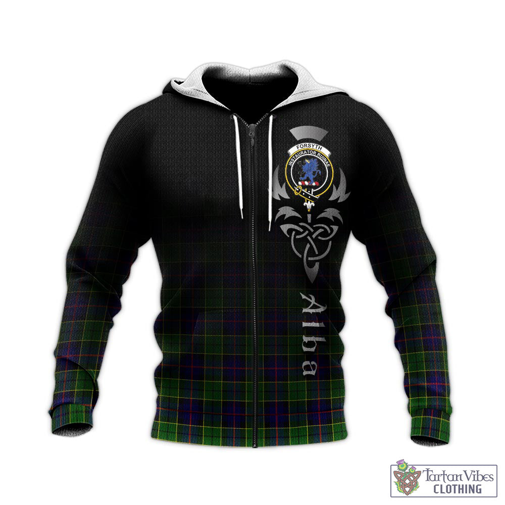 Tartan Vibes Clothing Forsyth Modern Tartan Knitted Hoodie Featuring Alba Gu Brath Family Crest Celtic Inspired
